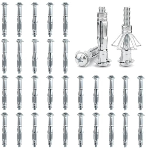 DAIRYCOF M5×52 Hollow Wall Anchors 30Pcs Plasterboard fixings,Heavy Duty Metal Hollow Wall Anchors for Plasterboard, Tiles & Partitions - Fix Curtain Rails, Shelves, Light Fittings