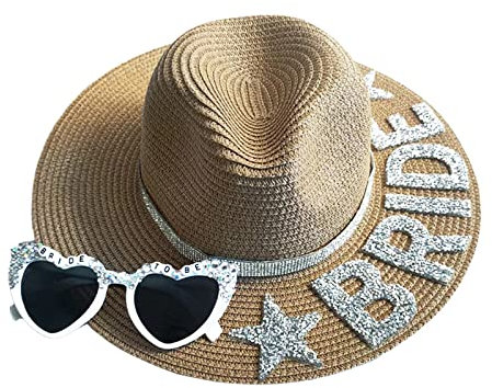 Duyeuau Sombrero de paja de boda para luna de miel, suministros de despedida de soltera, decoraciones de compromiso, despedida de soltera