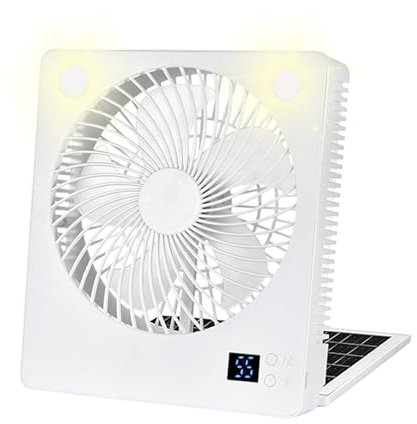 Riaisttd Ventilador solar, ventilador solar portátil, soplador plegable recargable, refrigeración silenciosa de bajo consumo, función de luz LED, 7.2 x 2.36 x 8.19 pulgadas, para camping, playa
