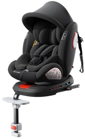 Seggiolino auto a rotazione libera, poggiatesta regolabile per bambini piccoli e neonati con poggiapiedi (nero)