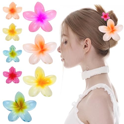 FORYNXHWIN Hawaii Haarspangen Blumen, 8 Stück (4 große & 4 kleine) | Strandblumen Haarklammer, Für Mädchen und Frauen, Strand Party Pool Urlaub, Kopfschmuck