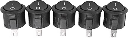 Persistence 5 pz SPST pulsante nero on/off rotondo interruttore a bilanciere AC 6A/125V 3A/250V