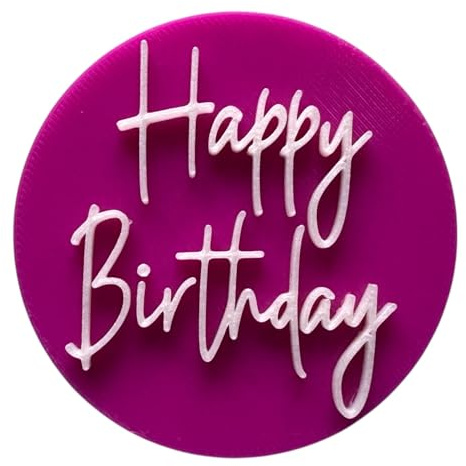 'Happy Birthday' Embosser Stamp for Icing Fondant Cupcake Cake Decoration Frosting Sugar Paste Cookie Baking 6 cm Diameter (Pattern 2)