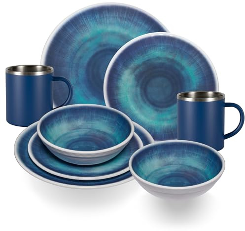 Melamin Geschirr Set Jesolo Blau Edelstahl Thermo Tassen Camping Picknick