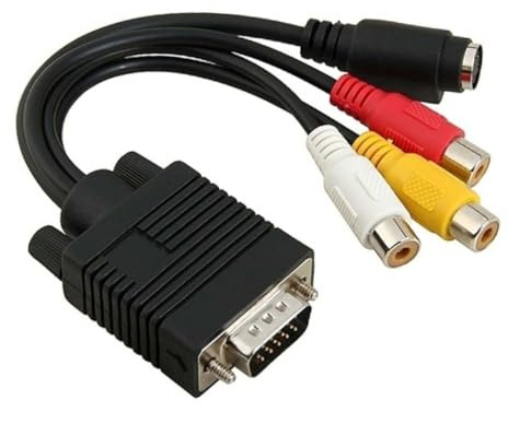 TOBBOMEY Vga to Rca Adapter Converter Cable with Audio Support, Black Plastic and Metal Construction, Compatible with Computer Laptop Vga Output to Tv Monitor, for Home Entertainment