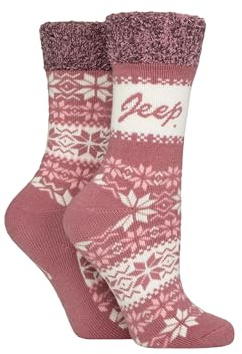 Jeep Women’s 2 Pair Fairisle Soft Top Boot Socks Presented for Gifting Warm Cosy Thick Winter Layers Comfortable Fit Patterned Style Ideal for Cold Weather Walking Size 4-8