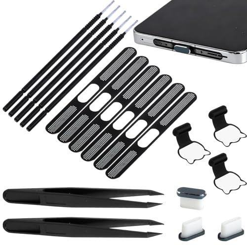 HENGBIRD Juego de 63 protectores de polvo USB C con cubierta de altavoz de teléfono, pegatinas de malla, pinzas, lápiz de limpieza, protector de polvo, para iPhone 17, 16, 15 y puerto tipo C