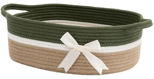 TIMEYARD Geschenkkorb Leer Geflochten Baumwolle 33x25x12cm Grün Weiß | Schöner Korb für Geschenke, Spielzeug und kleine Artikel. Ideal für Kinderzimmer, Regal und Dekoration