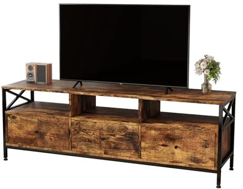 Levede 65 Inch TV Stand, Industrial TV Cabinet with 3 Drawers & 3 Open Shelves, Rustic Brown & Black, for Living Room, Heavy Duty Metal Frame, Easy Assembly