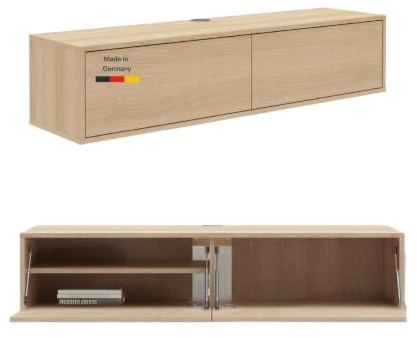 mokebo TV Lowboard hängend 'Das Schwebende' (160x36 cm) Made in Germany, aus Holz in Eiche, TV Board zur Wandmontage, Fernsehtisch ohne Füße, TV Schrank schwebend, Hängeboard