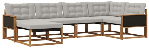 vidaXL Outdoor-Sofagarnitur mit Kissen 6 pcs Natürlich und Hellgrau, Garten-Sofa-Set, modernes Outdoor-Lounge, strapazierfähige Möbel, witterungsbeständiger Sitzplatz zum Entspannen