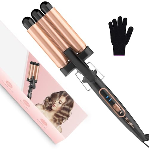 Rizador Pelo Ondas Plancha Ondas - Rizador de Pelo 3 Barriles 22mm Ondulador de Cerámica Calentamiento Rápido 150°C/210°C plancha rizadora para Pelo Largo y Corto