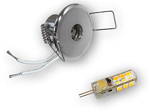 LICHT DISCOUNT LED Mini Einbaustrahler Sternenhimmel Sternchen Spots 10er Set 40mm chrom glänzend 12V 3W G4 warmweiss inkl. SCH-45W Trafo