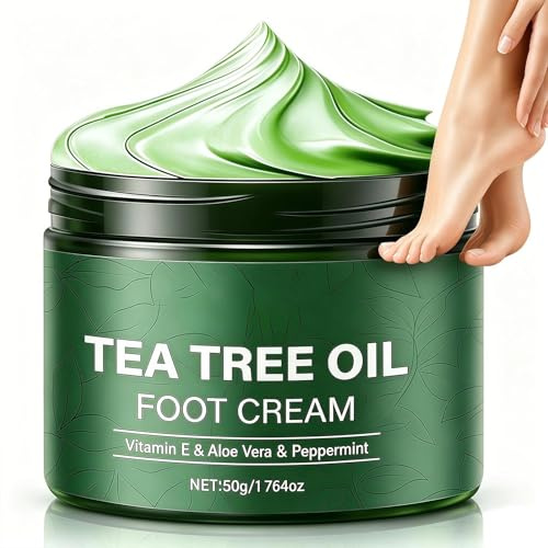 Tea Tree Oil Foot Cream for Dry Cracked Skin, Intensive Moisturizing & Fast Repair, Anti-Chapping Nourishing Foot Care for Feet Hands Elbows, 1.764 Oz