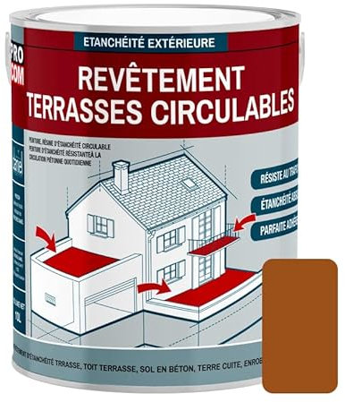 Peinture, résine d'étanchéité imperméabilisation terrasse circulable, balcon, sols extérieurs, béton, plusieurs coloris PROCOM 2.5 litres