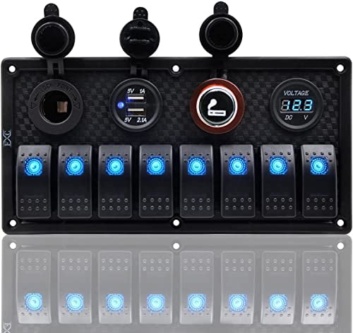 Geloo Pannello Interruttore a Bilanciere a 8 gang Impermeabile 4 in 1 multi-funzione, interruttore a levetta per Auto, Barca, Camper (Blue)