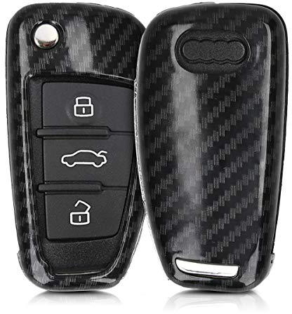 kwmobile Autoschlüssel Hülle kompatibel mit Audi 3-Tasten Klappschlüssel - Hardcover Schutzhülle Schlüsselhülle Cover Carbon Schwarz