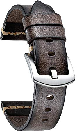 BINLUN Leder Uhrenarmbänder Damen Herren Handgefertigtes Gemüse gegerbtes Leder Uhrenarmband Schwarz Rot Braun Grün Retro Ersatz Uhrenarmbänder 18mm 20mm 22mm 24mm 26mm Armband mit rostfreier Schnalle