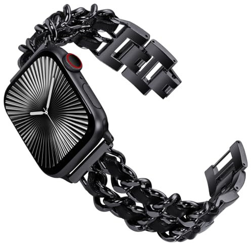 WINGLE 38mm 40mm 41mm 42mm(Series 10 11) Compatible with Apple Watch Straps,Women Metal Strap Replacement Bracelet for iWatch SE Series 11 10 9 8 7 6 5 4 3 2 1, Black/Black