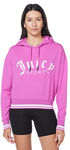 Juicy Couture Felpa con Cappuccio Corta con Logo, Fucsia Selvatico, XL Donna