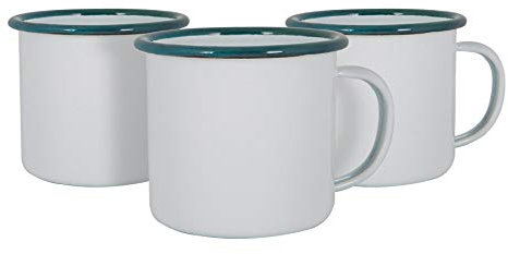 Argon Tableware Enamel Mugs - 375ml - Pack of 12 - Green Metal Insulated Coloured Coffee Mugs Lightweight Camping Cups for Drinking Tea, Hot Chocolate, Coffee