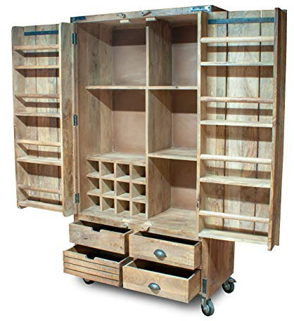 Cabinet Display - Large Wood Storage Larder Home Retail Shelving Unit with Wheels (DI17)