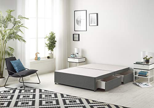 Bed Centre Bliss Grey Linen Divan Base with Optional Drawers and Headboard (5FT King, 4 Drawers No Headboard)
