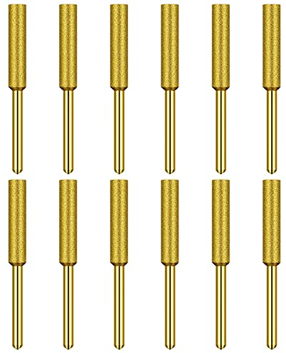 QINIZX 12 Stück Diamant-Kettensägenschärfer Fräsfeilen 1/8-Zoll-Schaft, 3/16-Zoll-Ersatz-Schleifsteine, titanbeschichtete Schleifscheiben, Polierschleifwerkzeug, Schleif-Bits (4,8 mm)