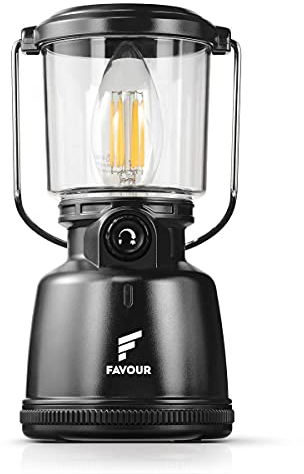 Lampara Camping Retro Filamento LED | Linterna Camping recargable | Farol LED Impermeable y Robusta IP64, Iluminación regulable, Modo Luz de Vela | Iluminación Carpa 360 Grados, gancho integrado