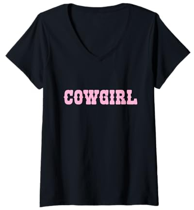 Femme Cowgirl esthétique y2k années 90 vintage rose pastel mignon ado fille T-Shirt avec Col en V