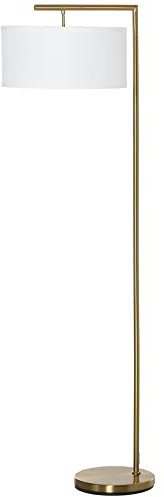 HOMCOM Floor Lamp, Modern Standing Light with Linen Lampshade, Round Base for Living Room, Bedroom, Dining Room, 153cm, Gold and White