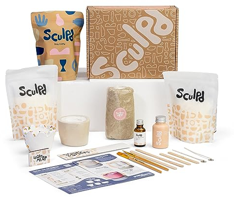 Sculpd Candle Making & Pottery Kit - Complete 2 Person Art Set: Includes Air Dry Clay, Soy Wax, Fragrance & Tools - DIY Arts Crafts Gift for Adults, Teens, Men & Women Candles Crafting (Orange Ginger)