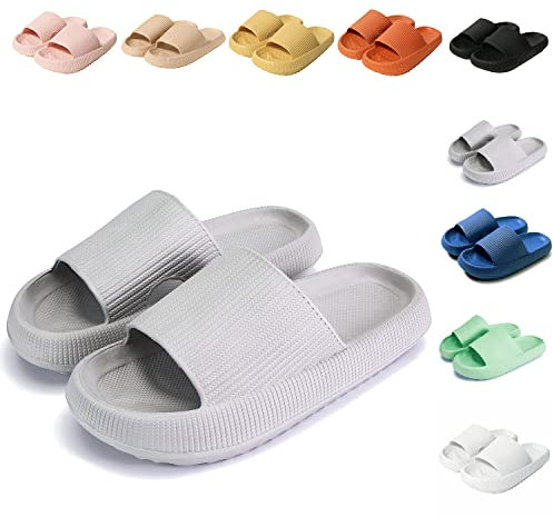 Sumvov Cozyslides Original Damen Schlappen 100% EVA Super Weich Rutschfest Badeschuhe Cozislides Original Hausschuhe Damen Herren,Grau,42/43 EU