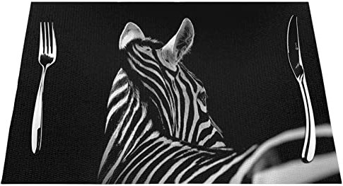 Black & White Zebra PVC Placemats for Kitchen Dining Table Sets, 1 PCS of 12 x 18(30 x 45 cm) Woven Plate Mats.