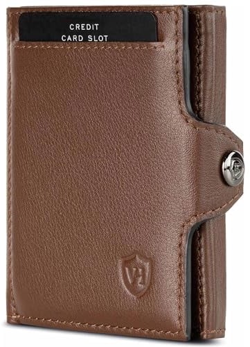 VON HEESEN Slim Wallet mit RFID-Schutz - Mini Geldbörse Herren & Damen klein - Kreditkartenetui Geldklammer Kartenetui - Geldbeutel Portmonee Portemonnaie klein (Braun)