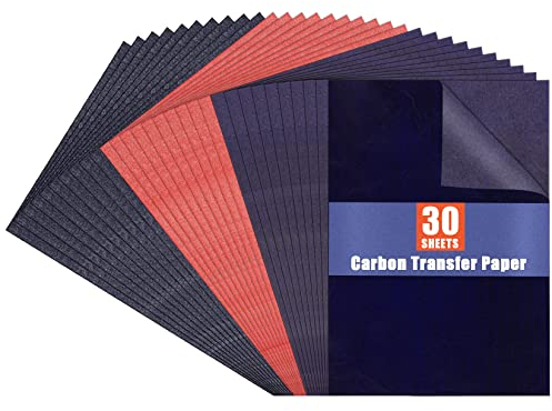 PSLER Kohlepapier zum Nachzeichnen von Graphit-Transferpapieren ¨C 10 St¨¹ck Rot &10 St¨¹ck Blau &10 St¨¹ck chwarzes Graphitpapier zum Nachzeichnen von Zeichnungen auf Holzprojekten A4, 21 x 30 cm