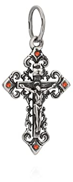 NKlaus 925 Sterlingsilber Kreuz Zirkonia orange Orthodox Kruzifix Kettenanhänger Taufe 11092