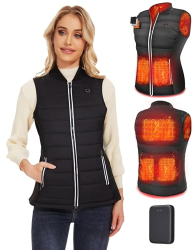 Vofuoti Beheizbare Weste Damen mit Powerbank, 3 Heizstufen, Beheizbare Jacke mit Elektrischem USB-Körperwärmer, Slim Fit Elektrische Heizweste für Motorrad, Outdoor, Weihnachten, M