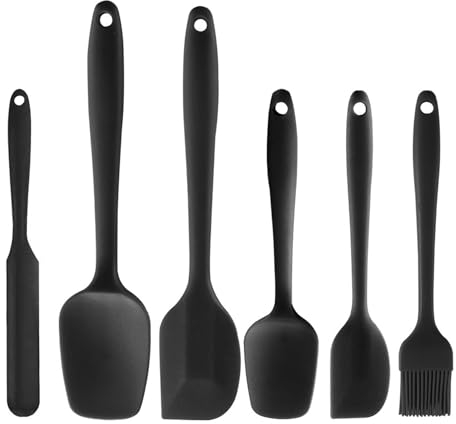 AEX 6X Silicone Spatula Set Silicone Kitchen Utensils Rubber Spatula Set BPA-Free Non-Stick and Heat Resistant for Baking and Mixing Utensil Set Black