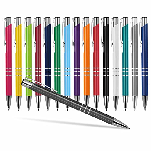 #teamludorf 50x DELTA UNI LACKIERT Metall-Kugelschreiber mit Wunsch-Gravur - Personalisierte Kulis - Stift mit Namen - 16 Farben & 20 Schriftarten - 50 Stück - Anthrazit