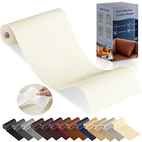 YAFLC kunstleder selbstklebend Milchweiß, 10 x 160cm leder patch selbstklebend, kunstleder reparaturset für couch Sofa Autositz Möbel Leder Reparatur Jacken und Renovierung
