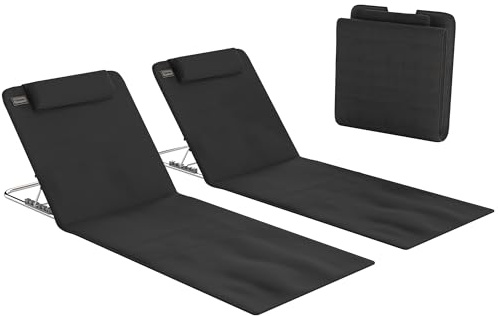 Outsunny Set of 2 Foldable Garden Beach Chair Mat Lightweight Black