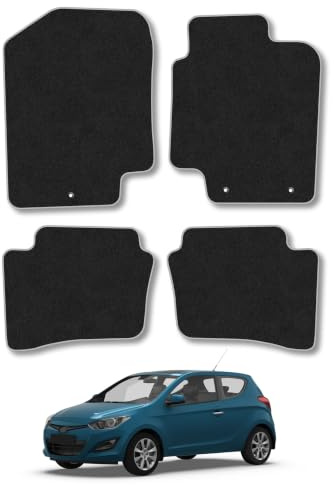 Fits Hyundai i20 (2009-2015) Carpet Car Mats | Grey Edge Trim Tailored Fit Floor Mats Full Coverage Protection Accessories Easy Clean Anti Slip Made in the UK