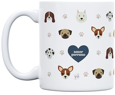 UO Taza de regalo con mensaje Amor perruno, regalo para amigas, regalo para amigos, regalo original de Navidad, regalo amigo invisible original, 350 ml, Cerámica