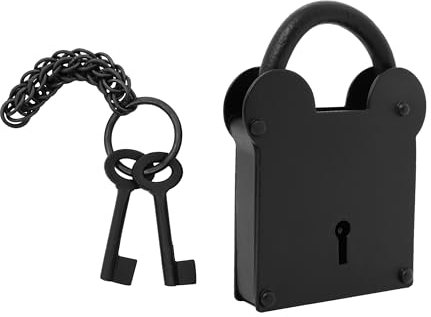 Lord of Battles Iron Padlock Vintage Padlock with Keys and Chainmail Keychain – Medieval Dungeon Lock Heavy Duty Locks for Gates, Doors and Old Trunk (Treasurer Iron Padlock)