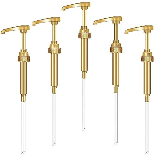 MEISO 5 Pièces Pompe à Sirop à Café, Coffee Syrup Pump Distributeur Sirop Pompe pour Café Maison Bouteille de Sirop à Café, Étanches,Convient à la Plupart des Bouteilles de Sirop de 750 Ml (Doré)