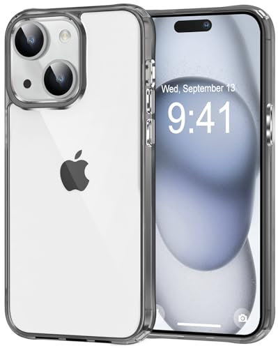 MOCCA Compatible with iPhone 15 Case Clear, [Non-Yellowing][Supports Wireless Charging] Slim Thin Shockproof Transparent Bumper Cover Phone Case for iPhone 15 - Black