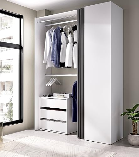 Dmora - Guardaroba Sciliar, Struttura per cabina armadio, Mobile appendiabiti aperto, 141x52h205 cm, Bianco e Antracite