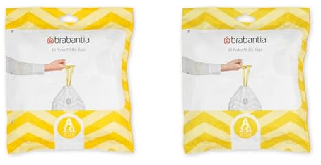 Brabantia Sacs Poubelle PerfectFit (Code A / 3L), Ultra Résistant, Poignées Coulissantes (40 Sacs) (Lot de 2)