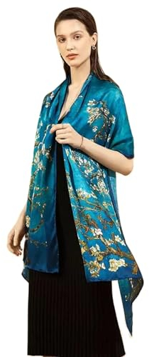 WsznhW Damen Van Gogh Ölgemälde Schal, 180 * 70cm, Türkis, Geblümt, Wrap, Polyester